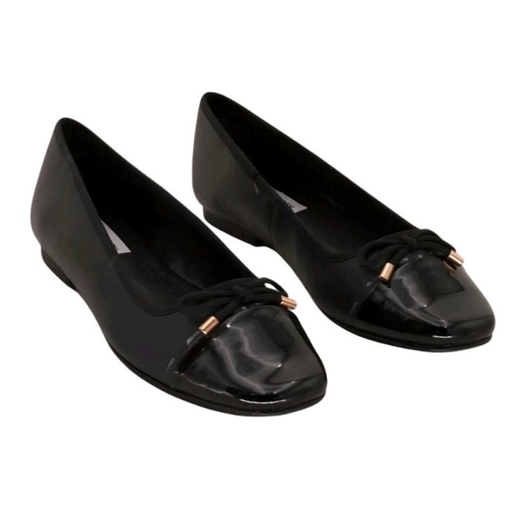 Steve Madden Seemly black patent leather career slip on flats bow detail sz 7.5